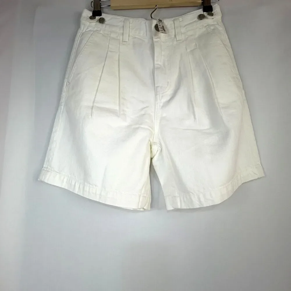 Size 25 Madewell White Pleated 100% Cotton Shorts NWT Belt Loops Pockets